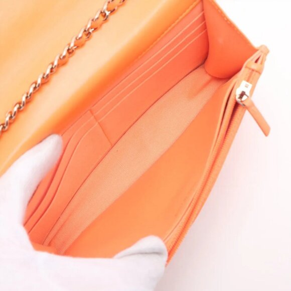 Chanel Trendy Multicolor Chanel Logo Lambskin Chain Wallet On Chain Orange - Picture 6 of 11